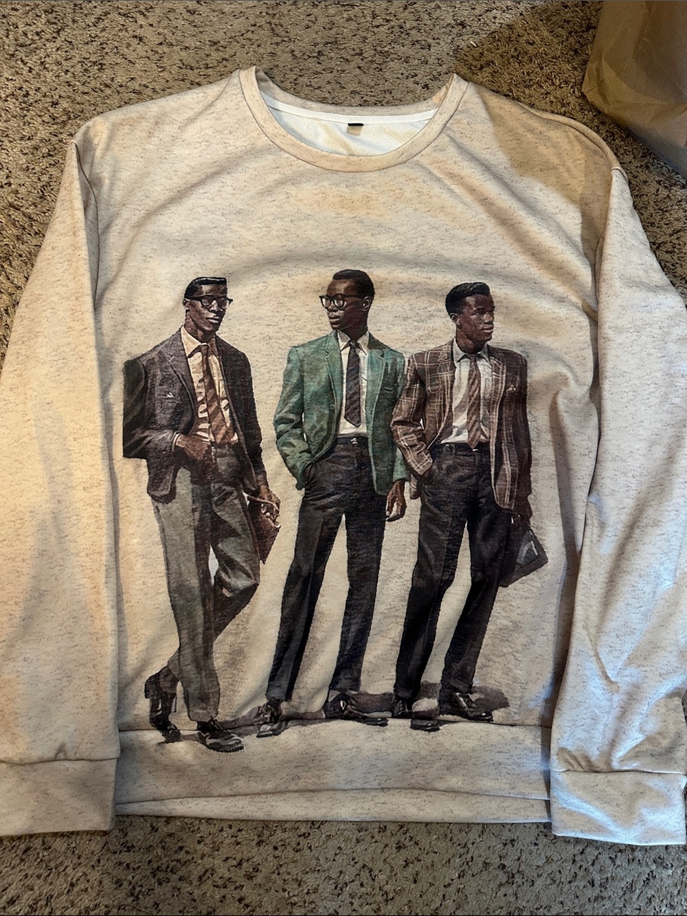 Men's Cream Graphic Crewneck Sweater - Vintage Inspired, XL
